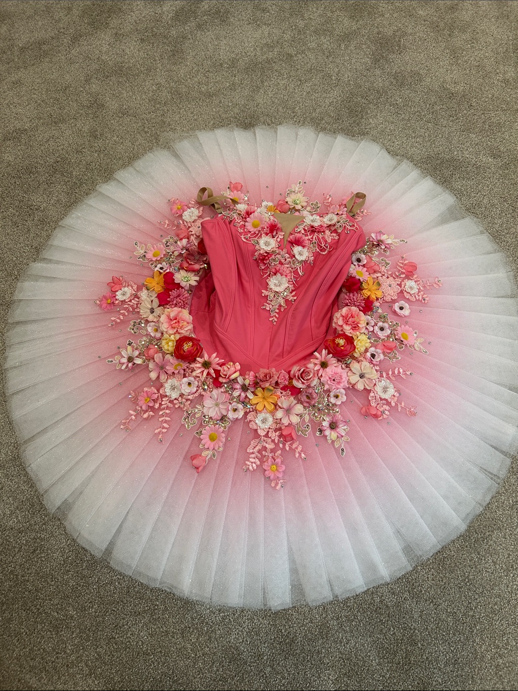 Pink Floral Tutu Ballet Costume For Kids